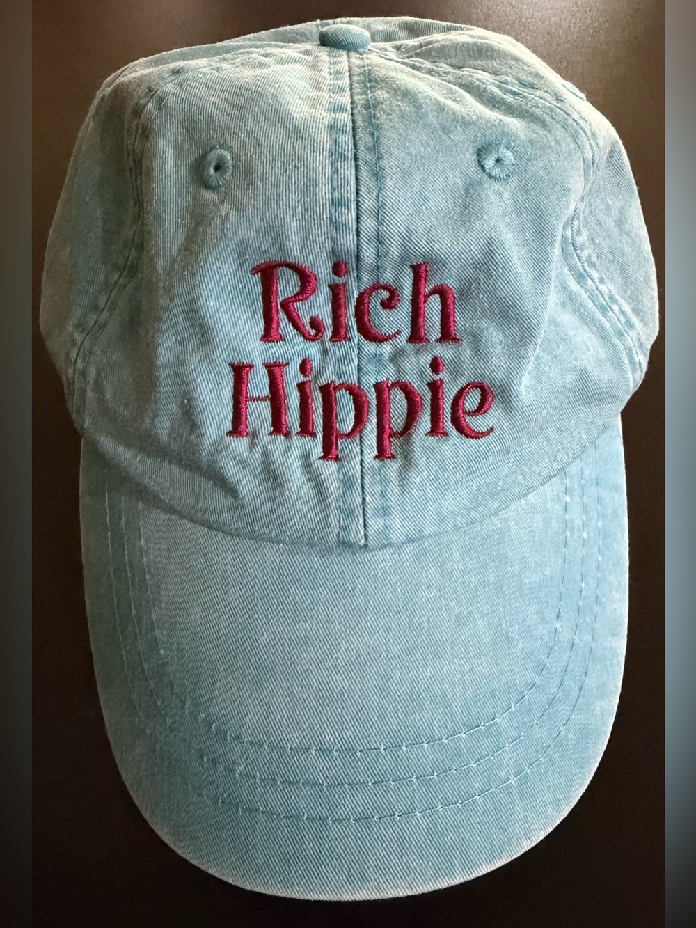 Light Teal/turquoise ‘Rich Hippie' Embroidered Baseball Cap by Adam’s headwear